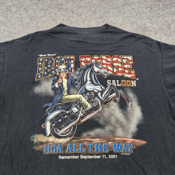 VTG Y2K Iron Horse Saloon T Shirt Mens XL Black USA All The Way Uncle Sam 2001 - Picture 4 of 11